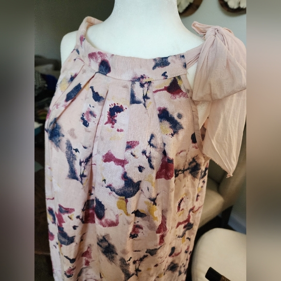 New! Pink Watercolor 100% Linen Trapeze Pullover Dress Colorful Summer MEDIUM - Picture 2 of 6